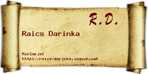 Raics Darinka névjegykártya